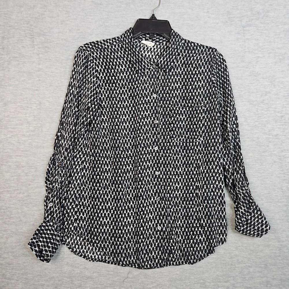 Soft Joie Women's Black white V-neck Long Sleeve Button Up Blouse Size XS